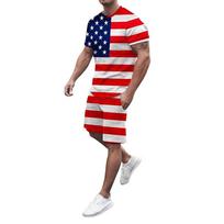 Amerikos vėliava 3D spausdinimo sportinis kostiumas Marškinėliai Šortai Vyriški marškinėlių rinkiniai JAV 2 vnt. Gatvės stiliaus Vyriški laisvi kostiumai Sportinė apranga S red