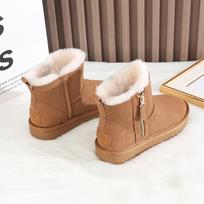 Women's Winter Fur-Lined Genuine Leather Snow Boots - Short, Non-Slip, Warm, and Thick with Zipper 40 kaštoninė
