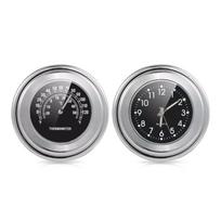 Motorcycle Handlebar Clock, Motorcycle Modification Handlebar Mount Waterproof Quartzs Clock Thermometer 2 in 1 H9EE black