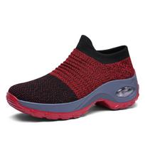 New women's fashion casual sports shoes thick soles non-slip increase breathable wedges women walking large size shoes35-43 35 black