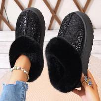 Winter Botas Femininas Fashion Plush Warm Thick-soled Snow Boots 2024 New Sequin Design Shoes Casual All-match Women Ankle Boots 36 juoda