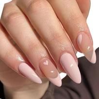 Almond Press on Nails Glossy Fake Nails Stick on Nails in 12 Sizes 24 Pcs French Nails Tips for DIY Nail Art Decorations