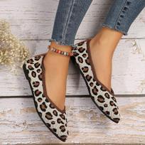 2024 Knitted Ladies Single Shoes Breathable Leopard Print Mesh Pointed Toe Flat Sole Shoes Casual Womens Walking Flats Footwear 37 leopardas