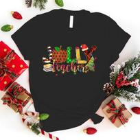 Funny Christmas Jolly Teacher Letter Printing T-Shirts For Women Summer Tee Shirt Femme Casual Short Sleeve Round Neck Tops M juoda