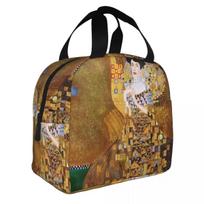 Gustav Klimt Insulated Lunch Bags Thermal Bag Meal Container Adele Bloch-Bauer Freyas Art Leakproof Tote Lunch Box Bento Pouch 22x20x13CM smėlis