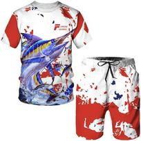 Fishing Battle Camo Fashion 3D Poker 2Pcs set Man T-shirt Sets O-neck Tees Shorts Two Piece Set Casual Harajuku Boys Sweatshirt XS gray