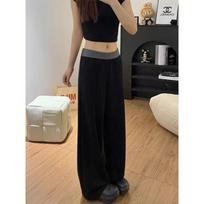 Black Straight-leg Casual Pants for Women In Spring and Autumn New High-waisted Slim and Narrow Wide-leg Sports S juoda