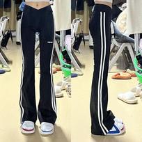 Strip Sports Bell-bottom Pants for Women In Spring and Autumn, High Waist Slim Drooping Floor Casual Slim Yoga Pants M juoda