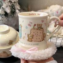 Bear Biscuit Ceramic Mug Cute Hand-painted Cream Style Breakfast Milk Coffee Cup Couple Cup 350ml