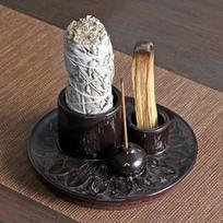 Ceramic Palo Santo Sticks Holder 4 in 1 Incense Burner Sage Holder Incense Holder Ash Catcher Tray for Meditation Yoga Room juoda