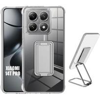 Case for Xiaomi 14T Pro - E.F.Connection® - Shockproof Silicone - Adjustable Metal Stand - Transparent - Gray