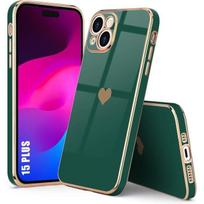 Silicone Case - for iPhone 15 Plus - Heart Pattern - Scratch Protection - Flexible - Night Green