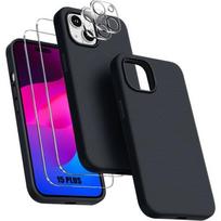 Case for iPhone 15 Plus - Silicone - Black - Non-slip - 2 Tempered Glass Screen Protectors - Camera Protection