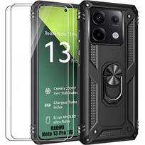 Case for Xiaomi Redmi Note 13 Pro 5G (not for 4G) with 2 Tempered Glasses, Shockproof Anti-Scratch Rigid Black Protection