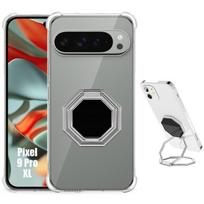 Case for Google Pixel 9 Pro XL, Ultra Slim Shockproof Silicone with Silver Rotation Multi-Angle Stand