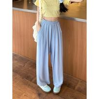 Blue Simple Casual Wide-leg Pants for Women New High Waist Drooping Small Summer Thin Cool Pants S