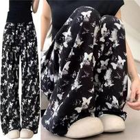 New Chinese-style Wide-leg Pants for Women In Summer Thin High-waist Butterfly Casual Pants Tied-dyeed Chinese Style Ice Silk Straight Trousers M juoda