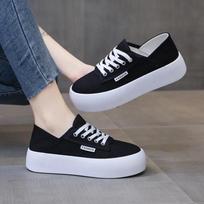canvas platform shoes women korean leopard sneakers thick sole lace up Slip on casual shoes woman walking loafers espadrilles CN 35 juoda