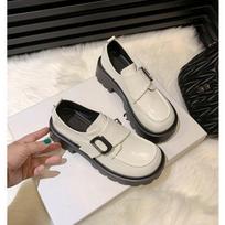 Grape Mom Studiolee College Style Square Buckle Lazy One Pedal Muffin Thick Heel Platform Loafer Small Leather Shoes Women 34 smėlis
