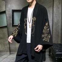 Mados kostiumų siuvinėjimas Hanfu vyriškas kinų stiliaus chalatas kardiganų striukė Didelio dydžio kimono senovinis paltas vyriškas S juoda