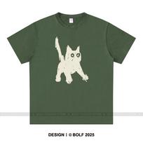 Simple Cat Sketch Men's T-Shirt 100% Cotton Loose Fit Minimalist Graphic Tees for Men Trendy Streetwear XXXXL armijos žalia spalva
