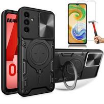 Case for Samsung Galaxy A04s - Black - Sliding Camera Protection - 2 Tempered Glass - Flexible juoda