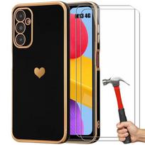 Case for Samsung Galaxy M13 - Luxury - Shockproof - Heart Pattern - 2 Tempered Glasses - Black juoda