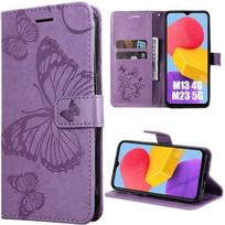 Coque pour Samsung Galaxy M23 5G-M13 4G, Flip Case Cuir Synthétique Violet avec Motif Papillon Elégant Chic violetinė