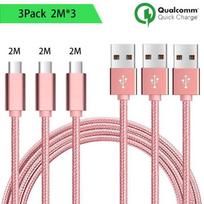 Micro USB Cable - Pink Nylon - Set of 3 - 2M rožinė
