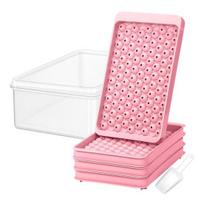 Mini ledo kubelių padėklas su semtuvėliu ir laikymo dėžute, lengvai išimama ledo forma, 104 kubeliai, ledo rutulių gaminimo forma šaldikliui, gėrimų, kavos, sulčių atšaldymui C pink