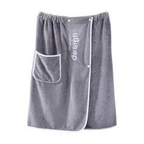 Coral Velvet Bath Towel with Pocket Wearable Absorbent Letter Decoration Color-Blocking Design