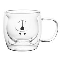 1pc Creative Cute Bear Double-layer Coffee Mug, Carton Double Glass Cup Milk Glass Lady Cute Bear Gift Christmas Gift Girls Gift 201-300ml