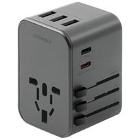 Energea Deal. Network. 3Xusb+2Xusb-Cpd-Pps-Qc 3.0 35.5W 3A2C Adapter 4W1 Us/Ua/Eu/Uk Grey/Gunmetal Travelworld