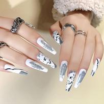Wearing Nail Art Patch Nail Patch Fake Nail Finished Product Removable Dark White Zebra Ballet Nail Patch