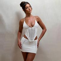 New Summer Beach Women Solid Color Sexy Knitted Beach Bikini Swimsuit Women's Dress S balta