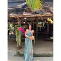 Thai Style Halter Neck Suspender Dress with Female Sexy Backless Seaside Travel Vacation Photo Long Skirt Temperament Beach Skirt Summer S