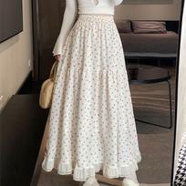 New White Floral Skirt High Waist Spring and Summer Medium and Long Design Sense Niche Long Skirt Irregular Fairy Skirt S balta
