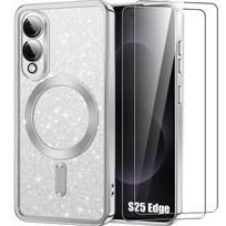 Case for Samsung Galaxy S25 Edge - BOOLING - with Magnetic Ring - Silver - 2 Tempered Glasses sidabras