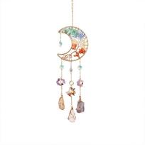 Colorful Crystals Agate Tree Moon Pendant Handmade Natural Sun Catcher Chandelier DIY Crafts Wind Chimes Hanging Ornament white