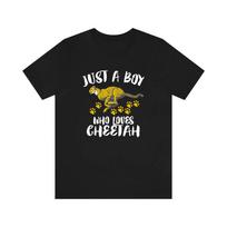 Just A Boy Who Loves Cheetah T Shirt Lover Owner Animal Adult Kids Long or Short Sleeves S juoda