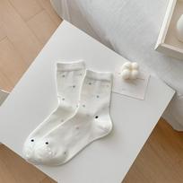 White Socks, Thin Mesh, Sweat-absorbing, Breathable, Polka Dot, Cute Mid-calf Socks for Spring and Summer 1 pair