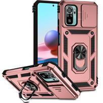 Dėklas Xiaomi Redmi Note 10 10s 4G su magnetiniu laikiklio žiedu, šarvuotas dėklas Funda Redmi Note 10 Pro Max Note10 10C, objektyvo apsauginis dangtelis for Redmi Note 10 4G rožinio aukso spalvos