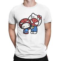 Hello Kitty Spiderman Draugas Mergina Marškinėliai Vyriški Medvilniniai Drabužiai Spausdinimas Apvali Kaklo Trumpomis Rankovėmis#Spalva(1) S juoda
