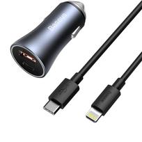 Fast Car Charger USBC USB 40W PD QC SCP FCP AFC USBC Lightning Cable Gray