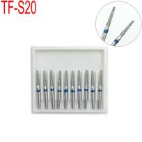 10 vnt stomatologinių 1,6 mm FG deimantinių grąžtų rinkinys, tinkantis didelio greičio rankiniams instrumentams poliravimo odontologijos medžiagos TF-S20 white