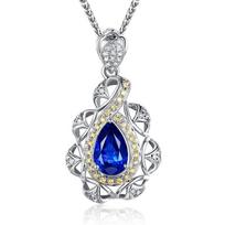 BELLA BOX Trendy bule Zircon Pendant Necklaces For WomenWater Drop Shape Stone Engagement Luxury Jewelry mėlyna