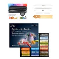 Mungyo Galerija Minkštos aliejinės pastelės su pasteliniu laikikliu, kelmai Tortillon, švitrinis popierius, piešimo medžiagų rinkinys (48 spalvų rinkinys) 48 Colors bundle black