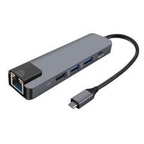 5IN1 USB C Hub TypeC prijungimo stoties kelių prievadų adapteris su 4K HD RJ45 Ethernet USB 3.0 PD pilka