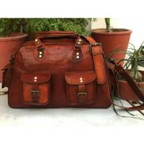 16 colių moteriškas, odinis „Holdall“ senovinis savaitgalio naktinis krepšys 12 x 16 x 6 in ruda