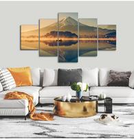 Sienos Paveikslėlio namų dekoras ežero vaizdas kalnas Drobės tapyba Sienų piešinys 5 skydų peizažas Piešimas Paveikslėlių spausdinimas 20x35cm*2  20x45cm*2  20x55cm*1 beige
